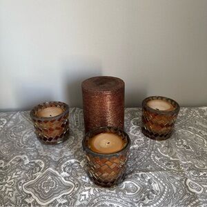 Mosaic Glass and Glitter Candle Holder Set - Brown